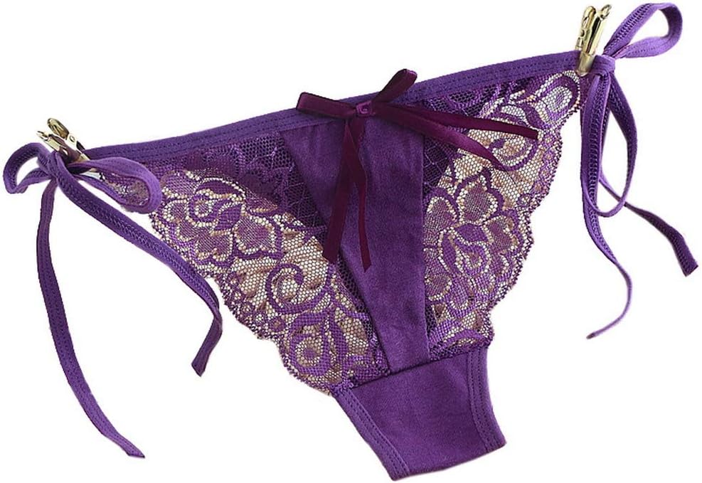 Xiang Ru Slip Ouvert Entrejambe Culotte En Dentelle Papillon Lingerie à Ficelle Erotique 4Pcs Multicolore