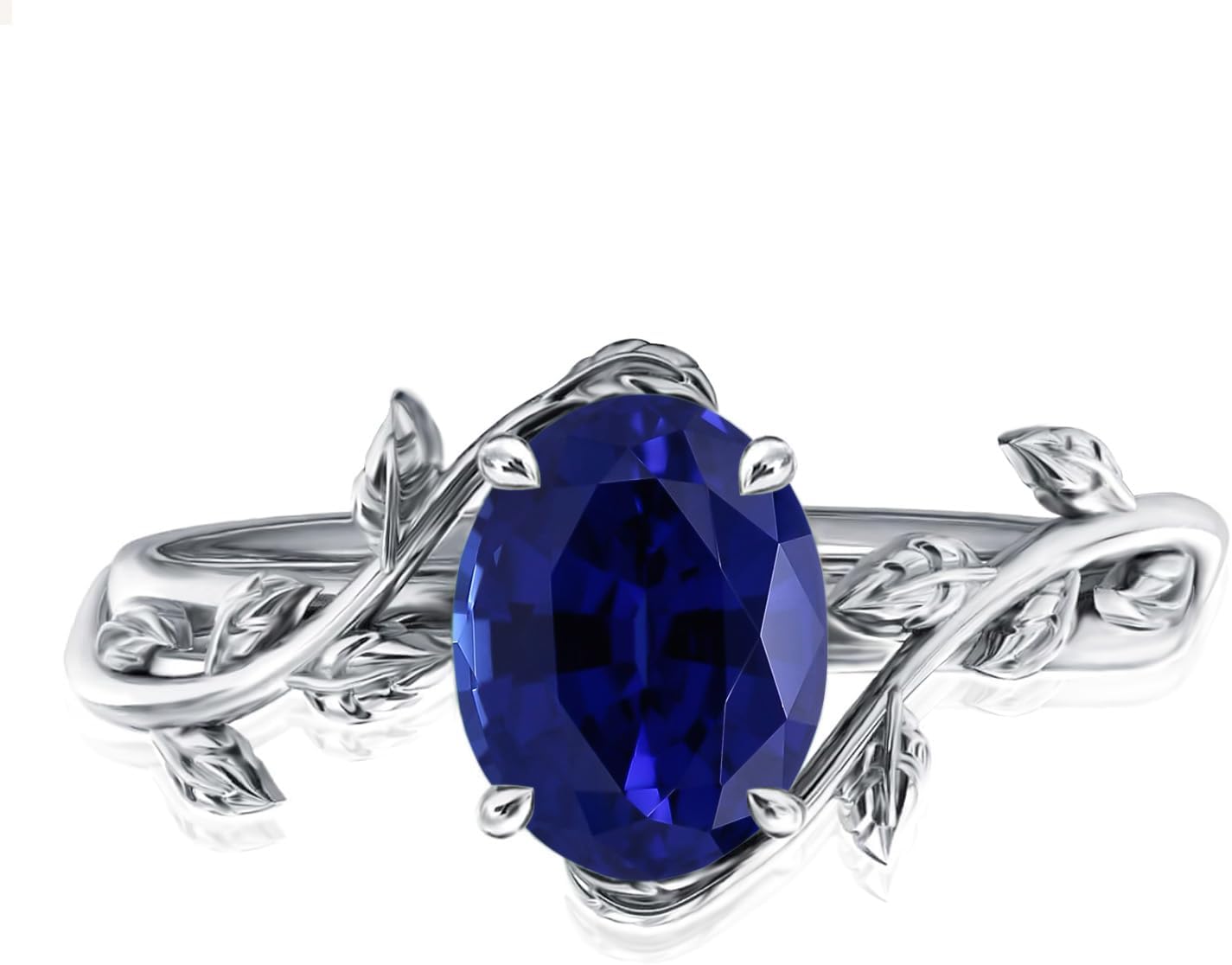 Wasee September Birthstone Ring 925 Sterling Silver Sapphire Ring Oval Leaf Promise Ring for Her Birthday Anniversary Jewelry for Women,Ring Size 8 - Image 2