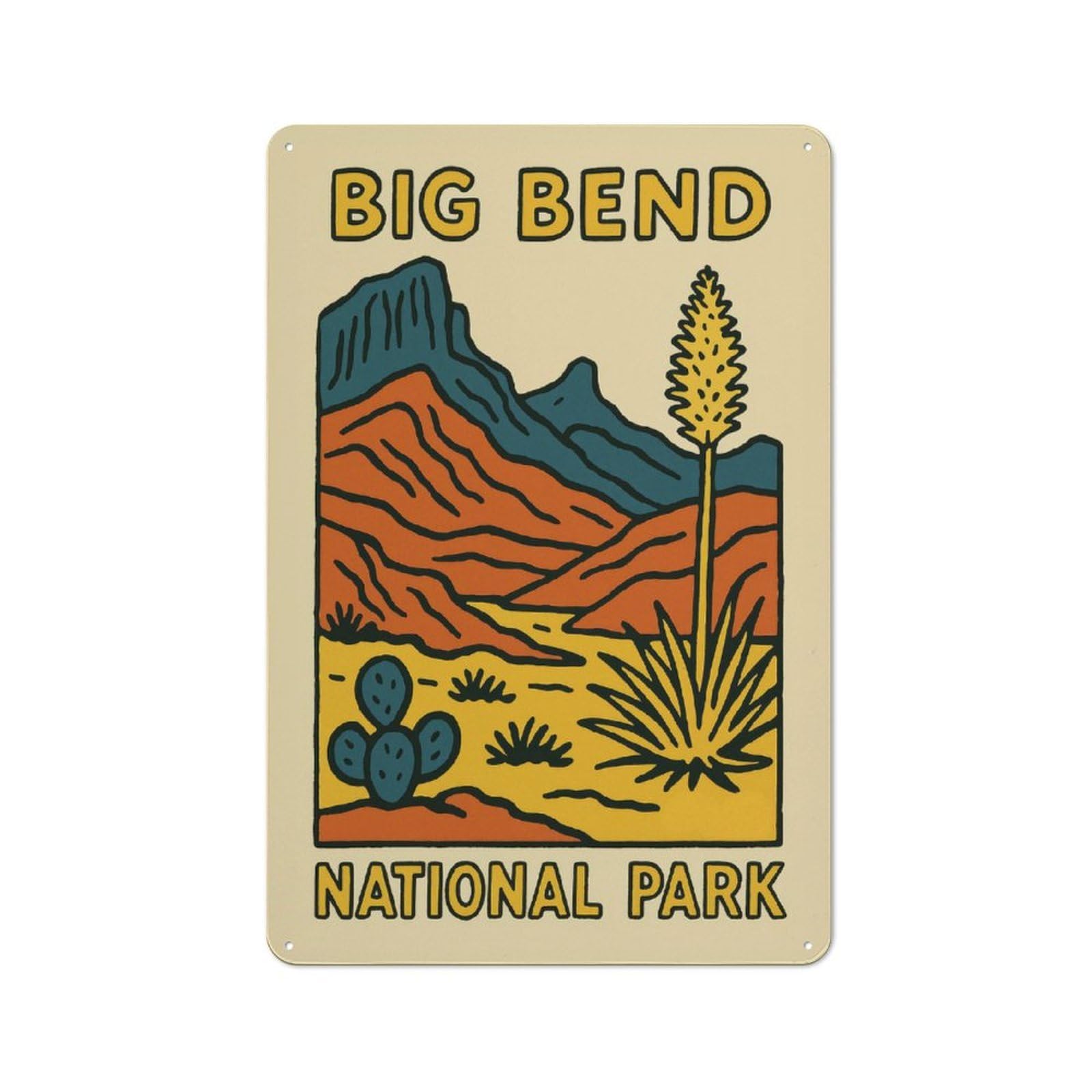 Junmoney Style-24 For Guest Room Or Hallway, Big Bend National Park Illustration Vintage Metal Sign 30X20cm, New-Space Wall Decor For Home Decor Collectors