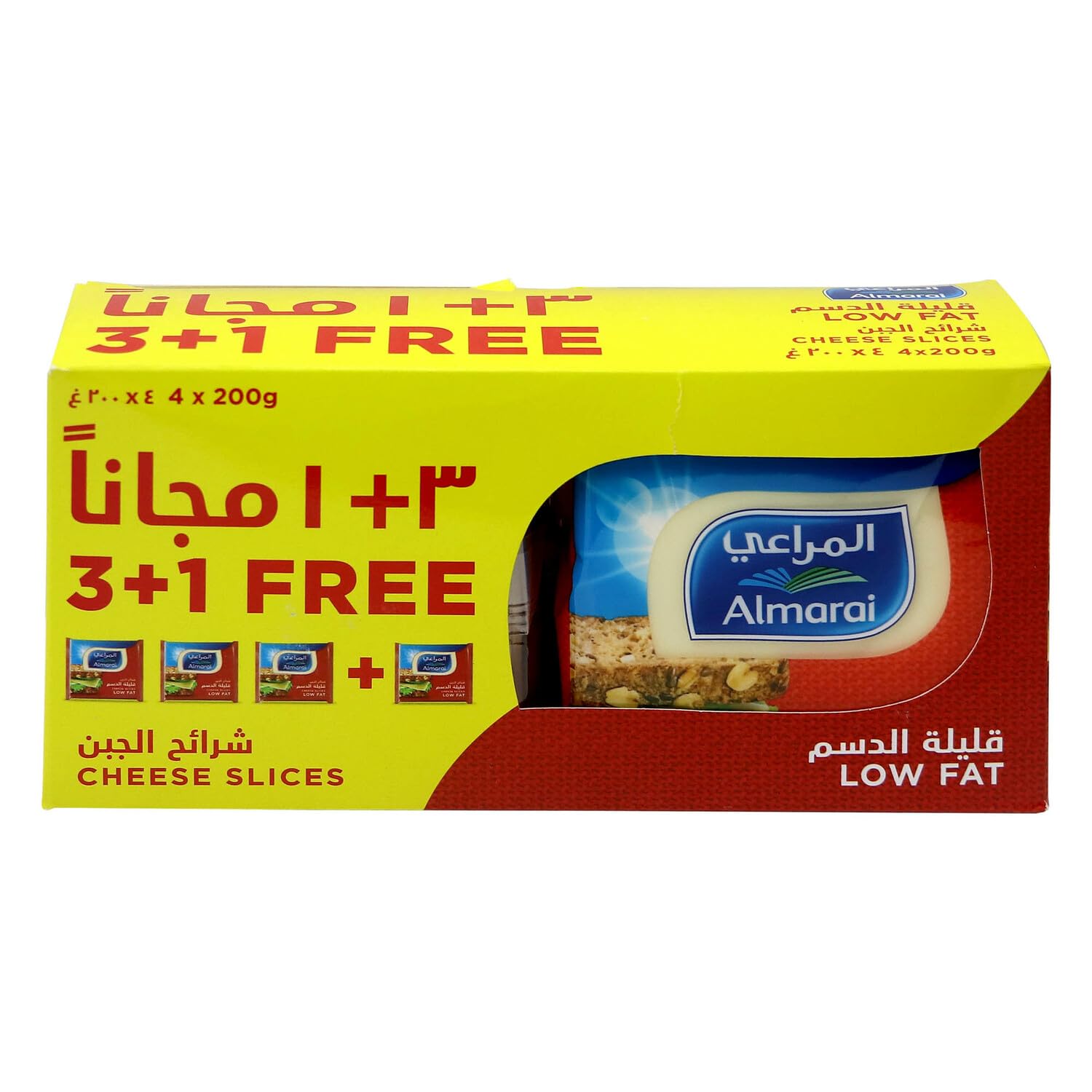 Almarai Cheese Slices Low Fat, 200 g, 3 + 1