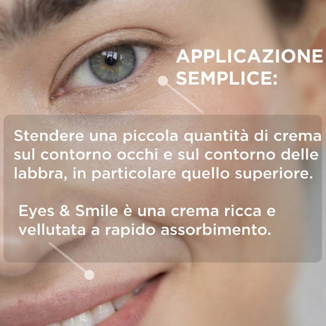 Hevoluta Eyes&Smile Crema Contorno Occhi e Labbra Antirughe, 15 ml | Trattamento Idratante, Burro di Cacao, Acido Ialuronico, Peptidi, Specifico per Codice a Barre, Made in Italy
