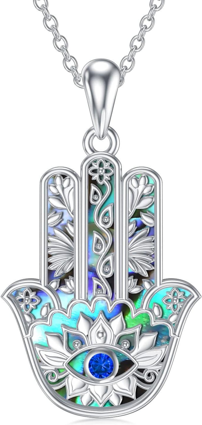 VONALAEvil Eye Hamsa Hand Necklace 925 Sterling Silver Pendant Necklace Blue Eye Jewellery for Women Girls