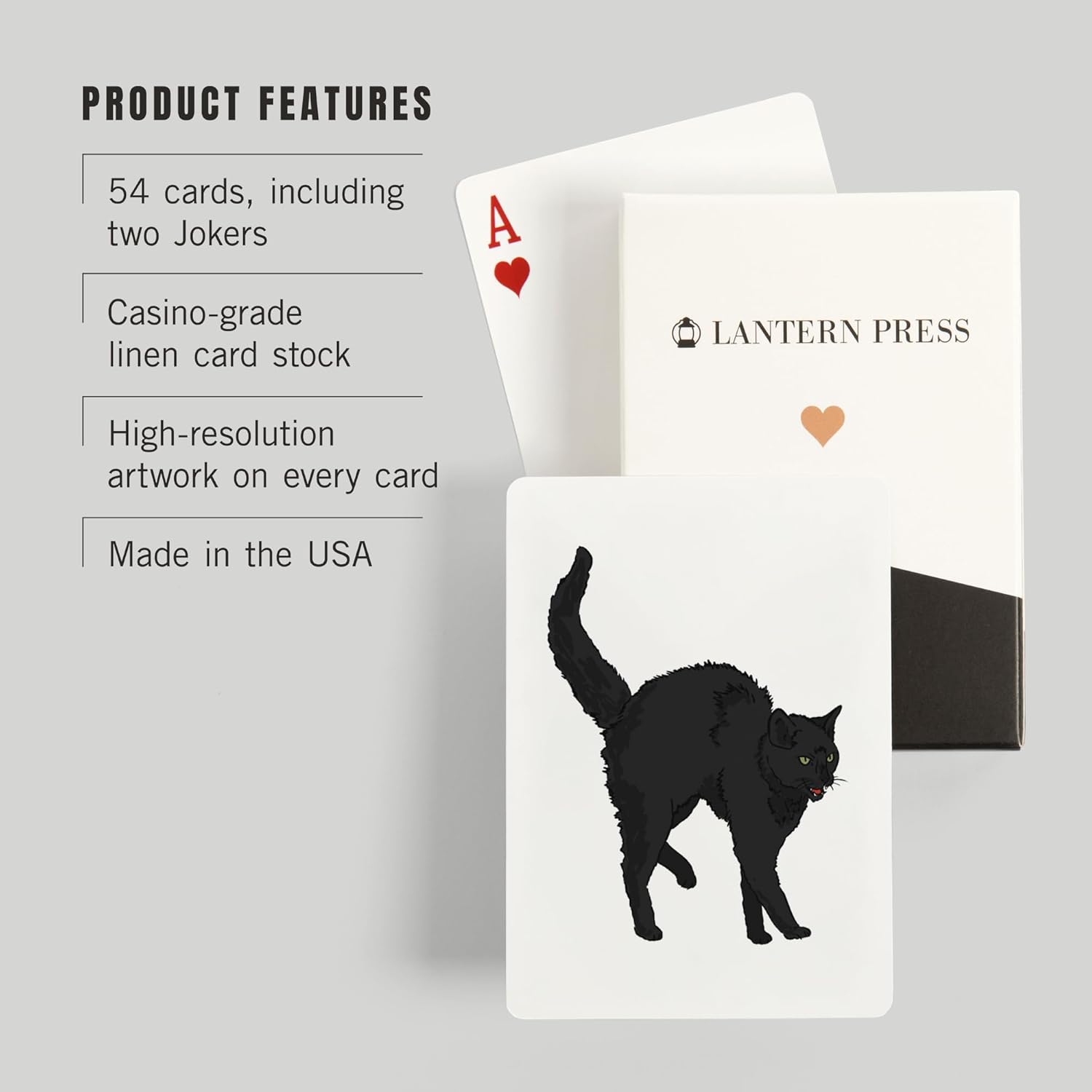 Lantern Press Black Cat, Icon, 52 Playing Cards for Adults, Poker Size Card Deck