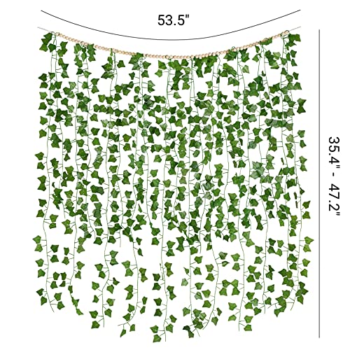 Mkono Hanging Fake Vines For Bedroom Wall Decor Artificial Plant Leaves With Wood Beads Set Indoor Greenery Ivy Garland Photo Cards Display Wall Art For Living Room Apartment Party Teen Girl Room #TOP4