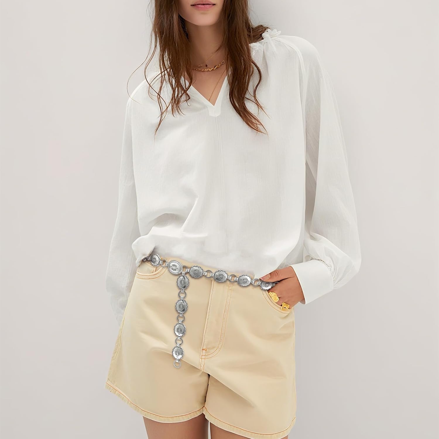 Western Metal Concho Belt for Women Cowgirl Chain Waist Belts for Dresses Jeans Country Concert Outfit - Image 7