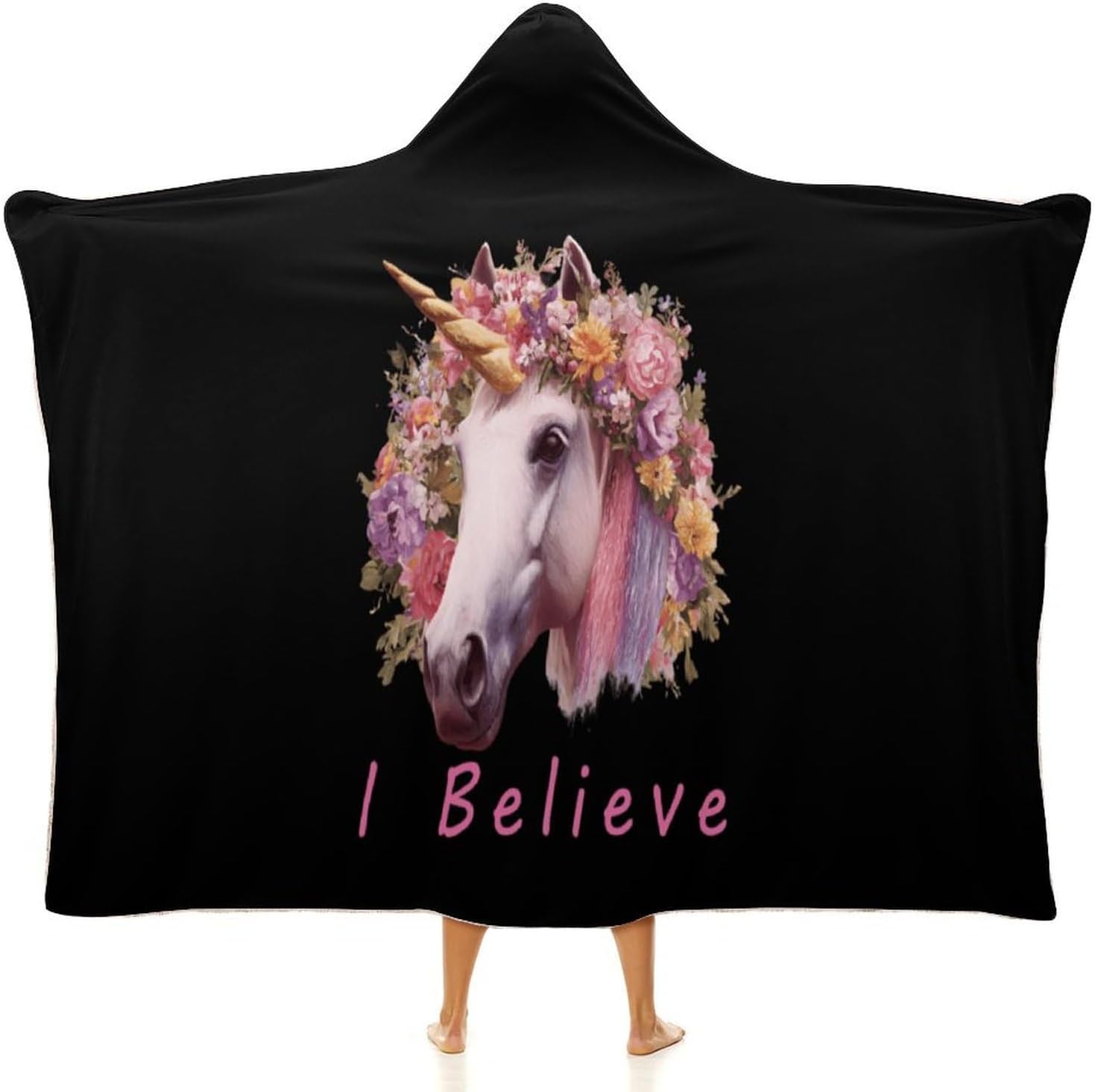 I Believe Un-icorns Wearable Blanket Oversized Throw Cape | Cozy Hooded Blanket Gifts for Women Men