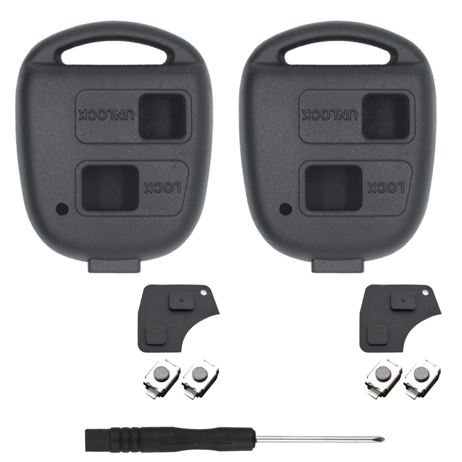 2 Pack Car Key Fob Case Replacement Compatible with Toyota Yaris Corolla Avensis RAV4 Celica Camry Echo Prado 2 Button Car Remote Control Key Fob Cover Shell Repair Kit with Rubber Pad