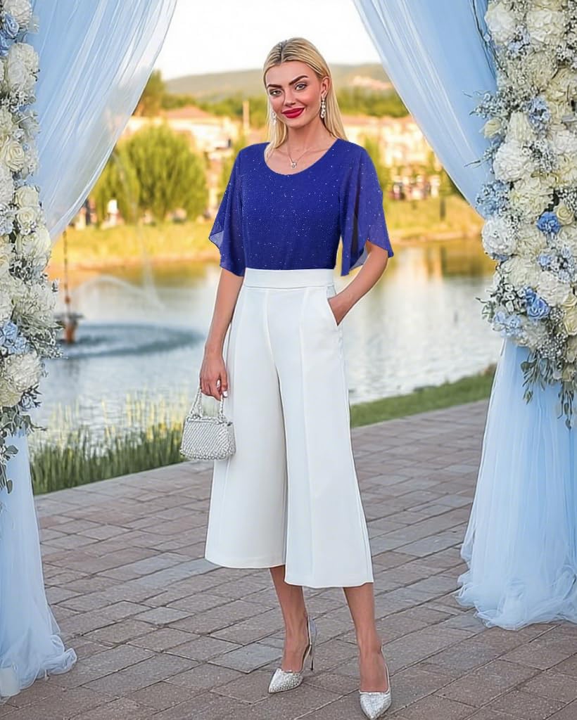 Ninedaily Women's Tops 3/4 Sleeve Blouses Dressy Casual Double Layers Mesh Tunic Shirts - Image 5