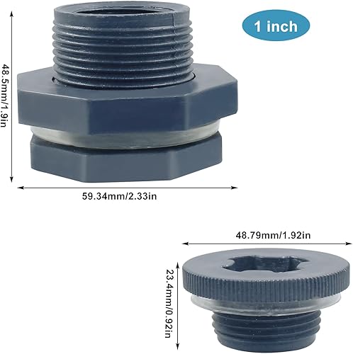 Miniatura 10 de 2 "PVC Bulkhead Fitting,1pc plástico tabique accesorios para barriles de lluvia, tanques de agua, acuarios