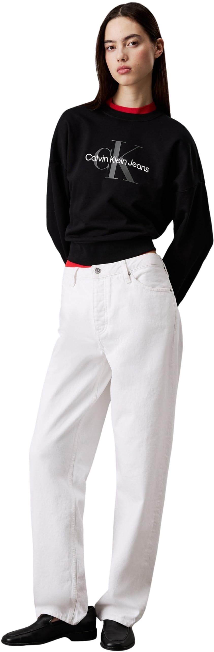 Calvin Klein Donna Felpa Monologo French Terry con Scollo Rotondo