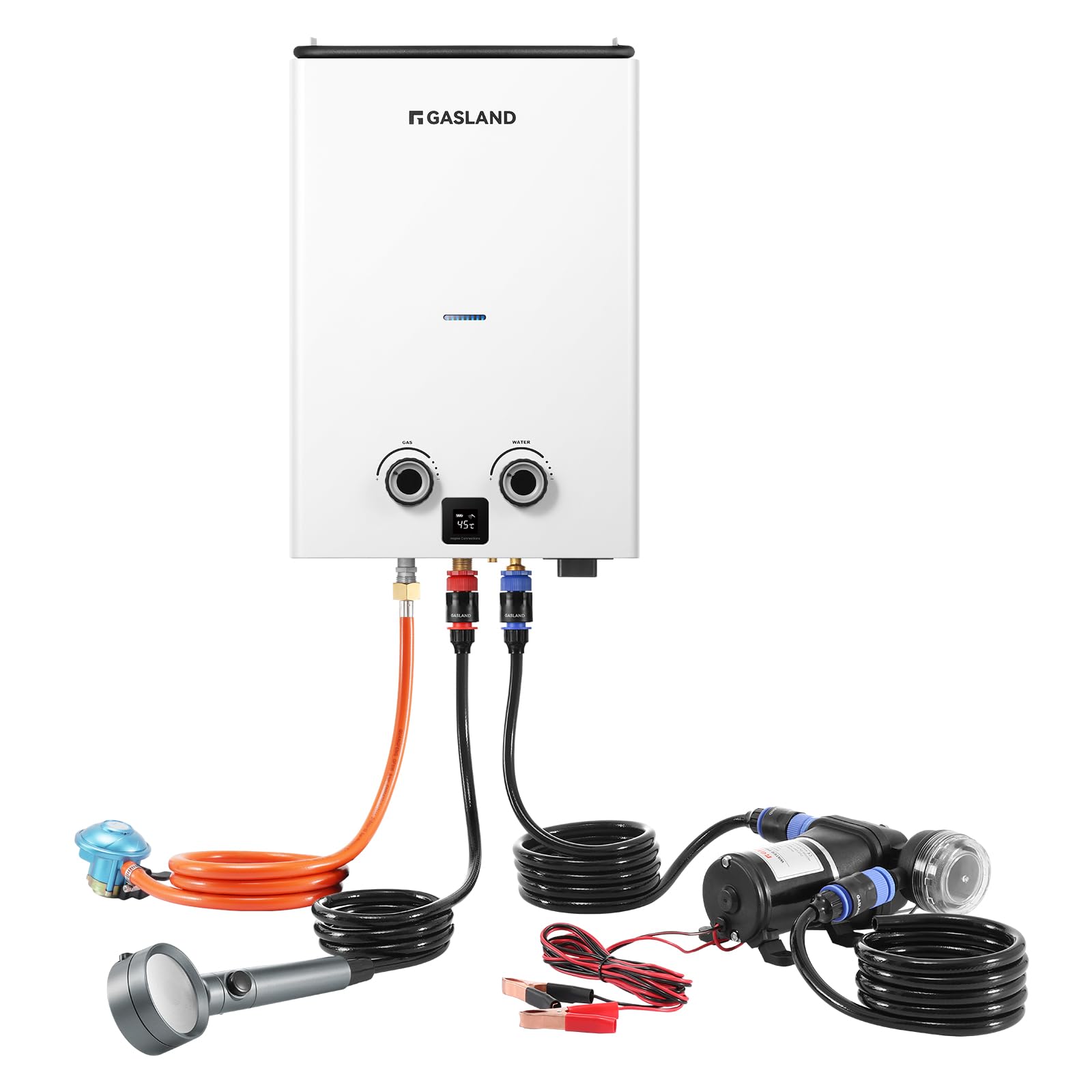 GASLAND Go Shower Series G10 Pro Chauffe-eau à gaz 10 litres avec pompe à eau pour l'extérieur, butane (28-30 mbar)/propane (37 mbar), pour camping, camping-car, grange