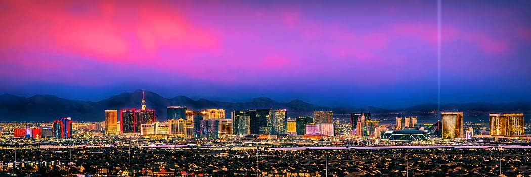 Las Vegas Skyline UNFRAMED PRINT Poster Photo Dusk Color City Downtown 11.75 inches x 36 inches Photographic Panorama Picture Standard Size