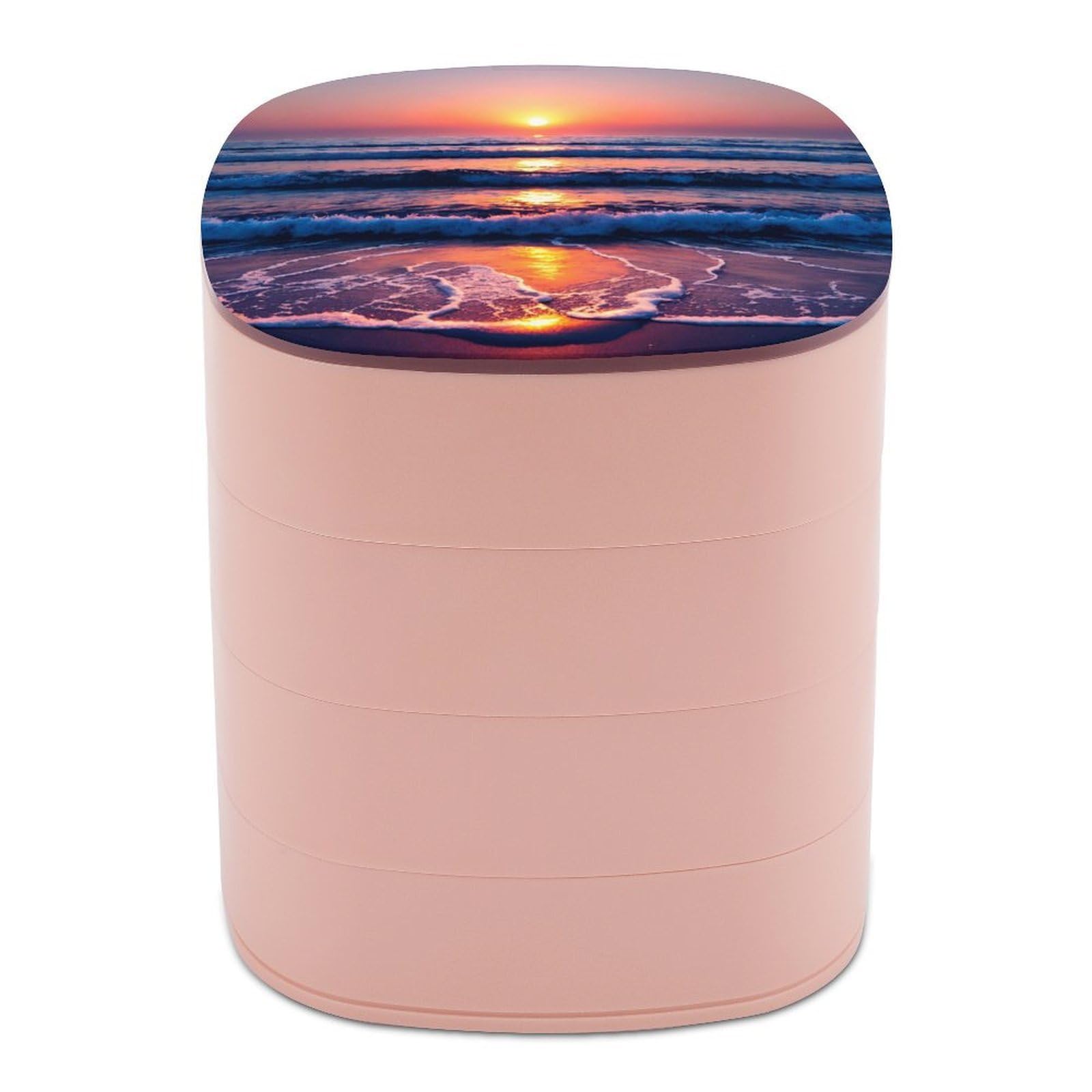 VstaDank Beautiful Sunrise Jewelry Case Women Portable Travel Jewelry Box Rotating Jewelry Organizer with Mirror Multi-Layer Necklace Ring Earring Storage Box for Bracelets Rings