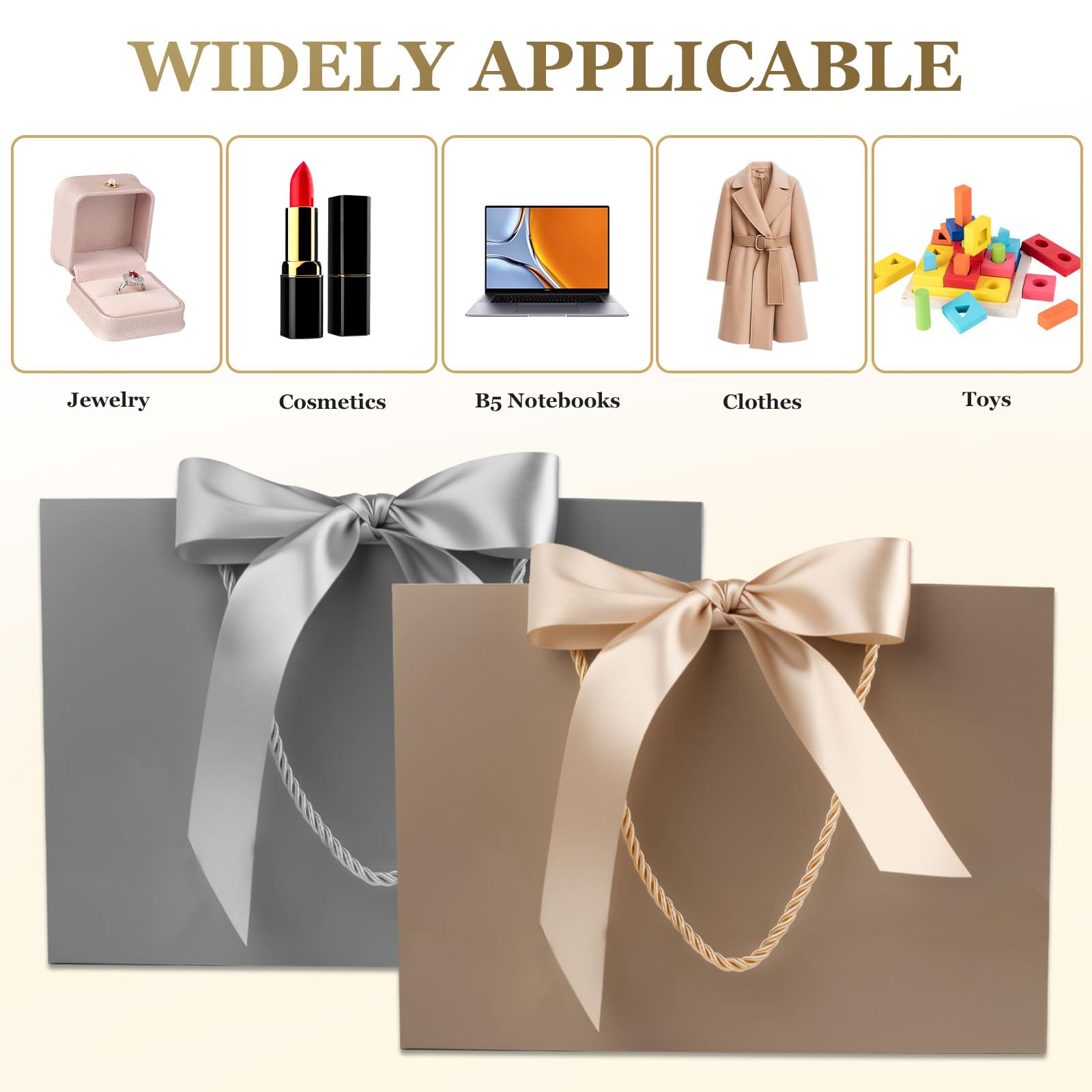 Ninsula 2 Pcs Large Gift Bag, Birthday Gift Bag With 2-Color Ribbon, 2 Greeting Cards and 4 Sheets Tissue Paper, Portable Paper Gift Bag for Birthday Parties, Wedding Parties, Baby Showers, Christmas