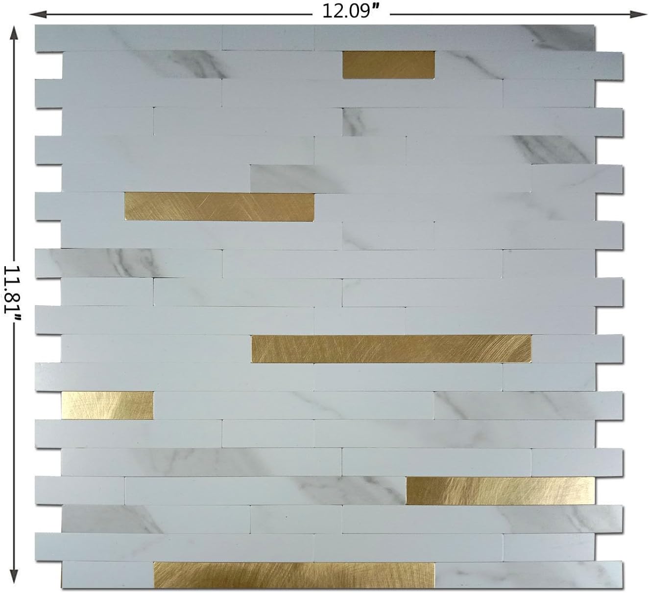XUANINY Peel and Stick Backsplash for Kitchen Bathroom, Self Adhesive PVC Stone Grain Tiles Subway 3D Wall Sticker(10 Sheets) (10, White Stone + Frosted Golden)