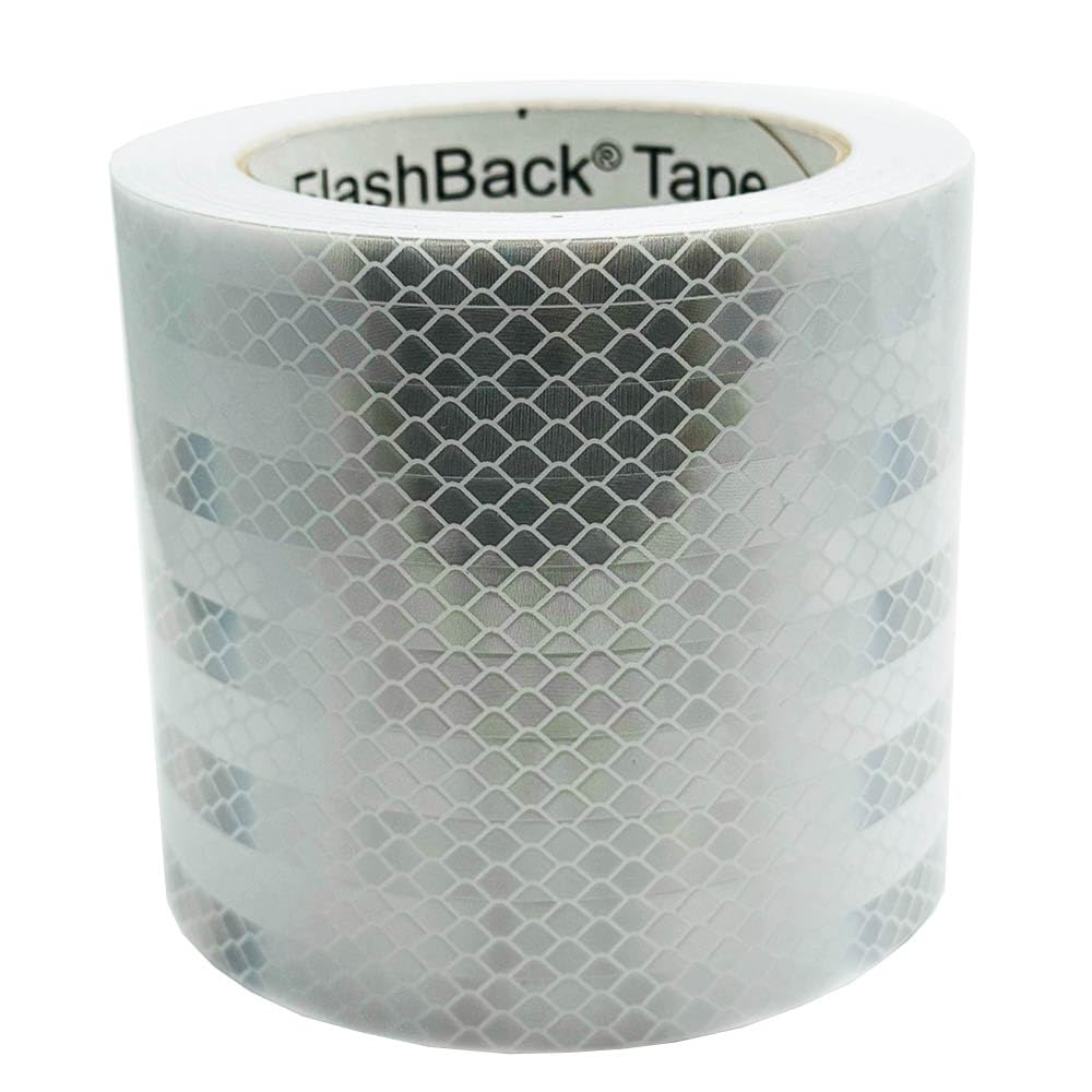 FlashBack Microprismatic Reflective Tape High Visibility Self-adhesive Sticker Hi Vis Van Reflective Sticky Tape (White, 100mm x 25 Metres)