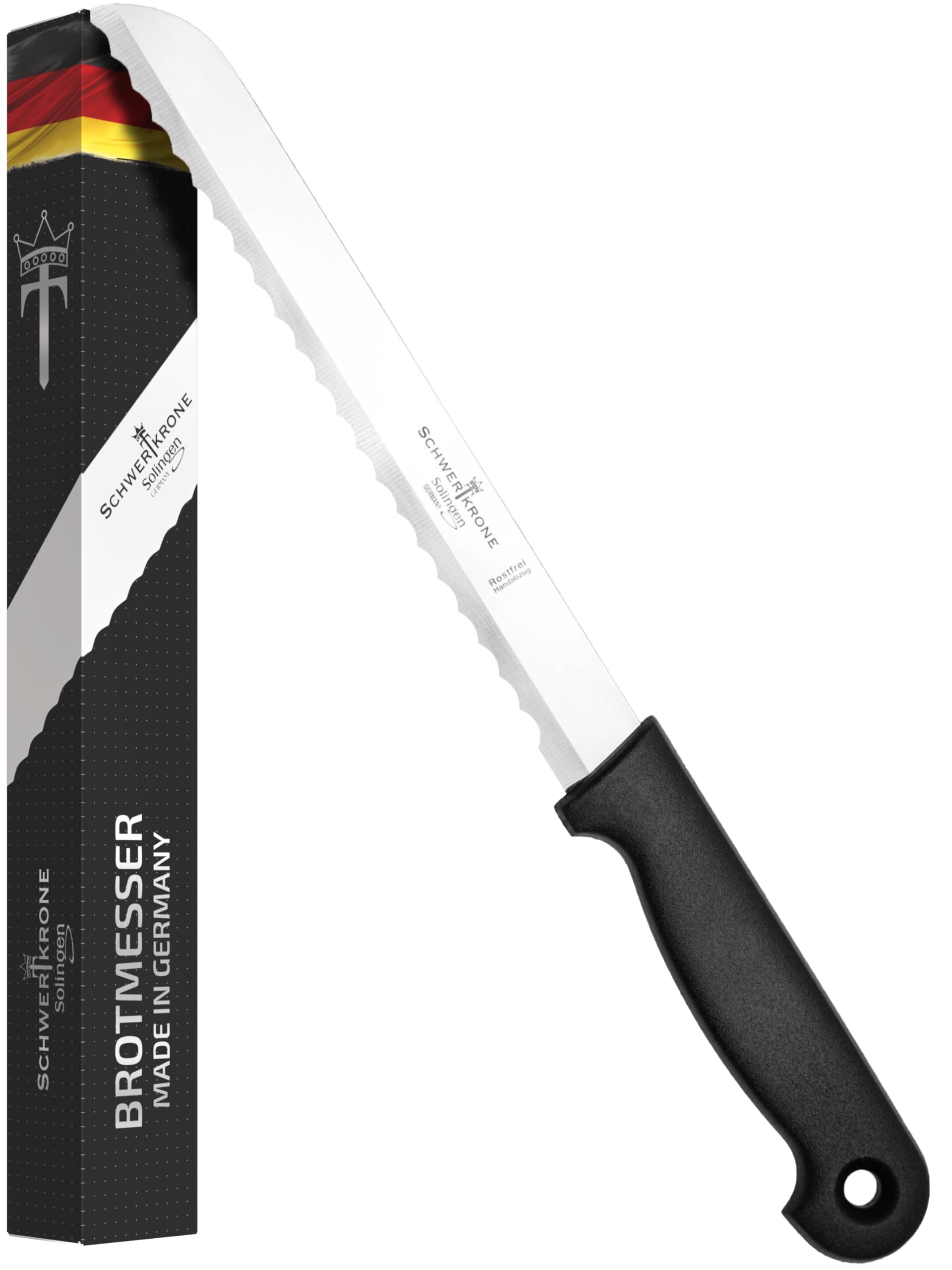 Schwertkrone® Brotmesser Wellenschliff [MADE IN SOLINGEN - GERMANY] - Bread Knife - Großes Brotmesser mit Griff - Brötchen- & Brotschneidemesser - Sägemesser aus Rostfreiem Edelstahl (Klinge: 17cm)
