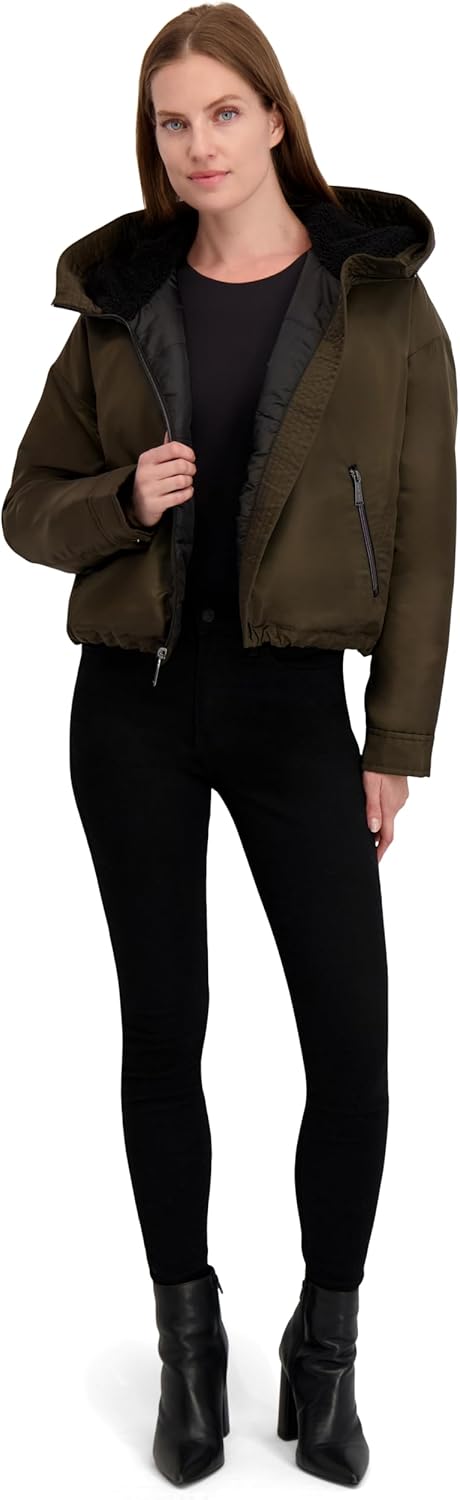 Women’s Heavyweight Windbreaker Jacket with Sherpa Hood & Drawstring