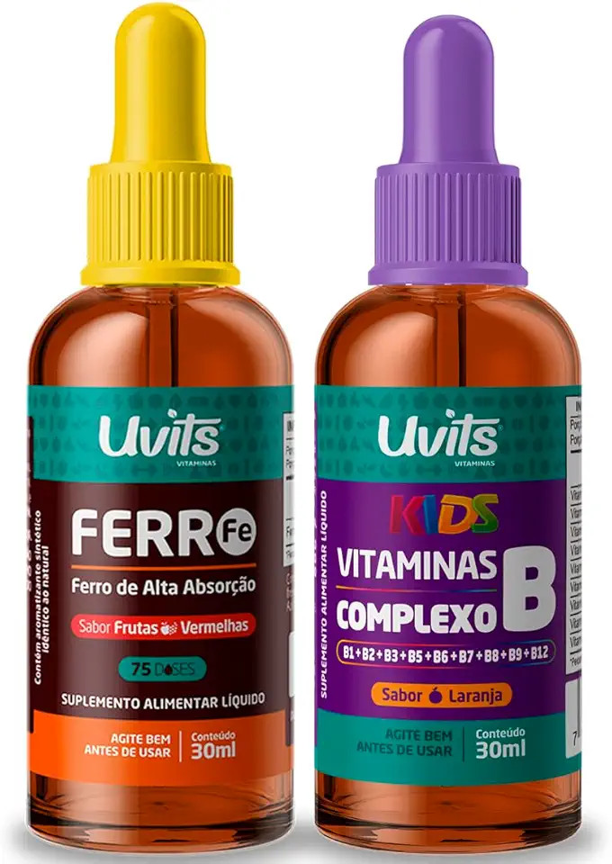 Kit Ferro Bisglicinato 30ml + Complexo B Kids 30ml Uvits