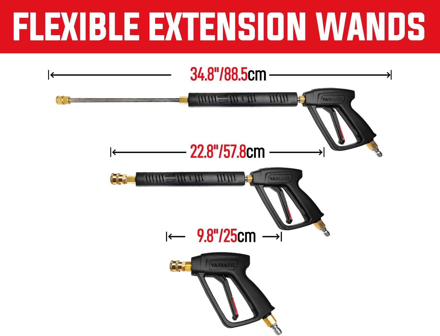 YAMATIC Super Flexible Pressure Washer Hose 50FT+YAMATIC Pressure Washer Gun with 3/8" Swivel Quick Connector