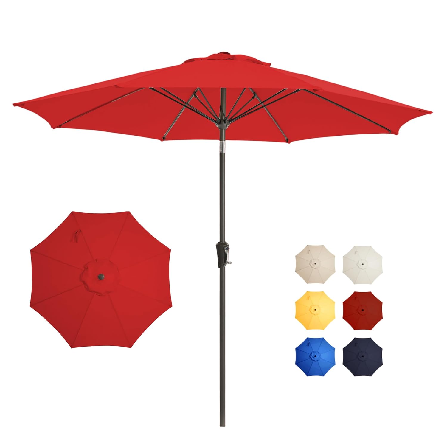 9FT Large Outdoor Patio Umbrella Pool Market Umbrella-UV Resistant Easy Push Button Tilt and Crank 8 Sturdy Ribs