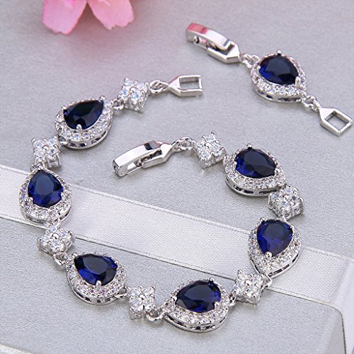 Ever Faith N05217-2 Wedding Bridal Bracelet For Brides Bridesmaids, Blue Cubic Zirconia September Birthstone Teardrop Tennis Bracelet thumb #4