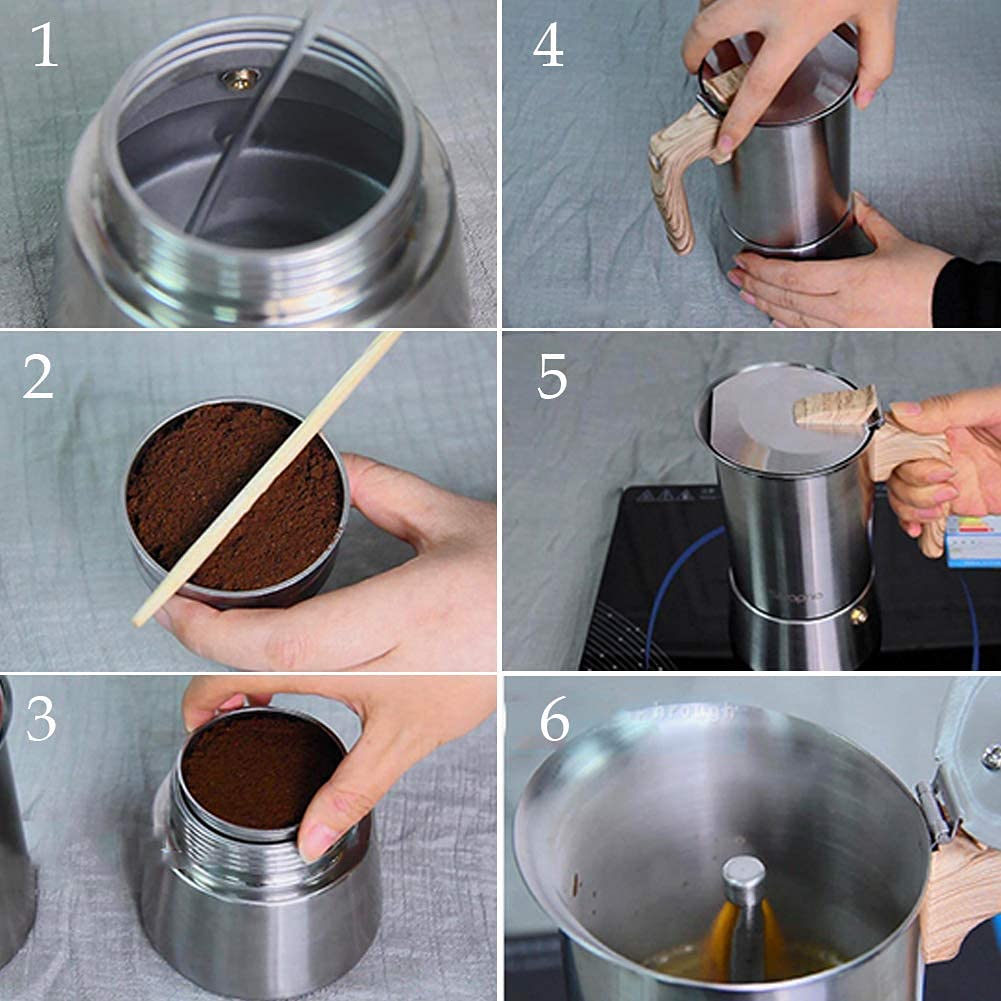 Stainless Steel Stovetop Espresso Coffee Maker6cups espresso pot Mocha pot 300ml Replacement