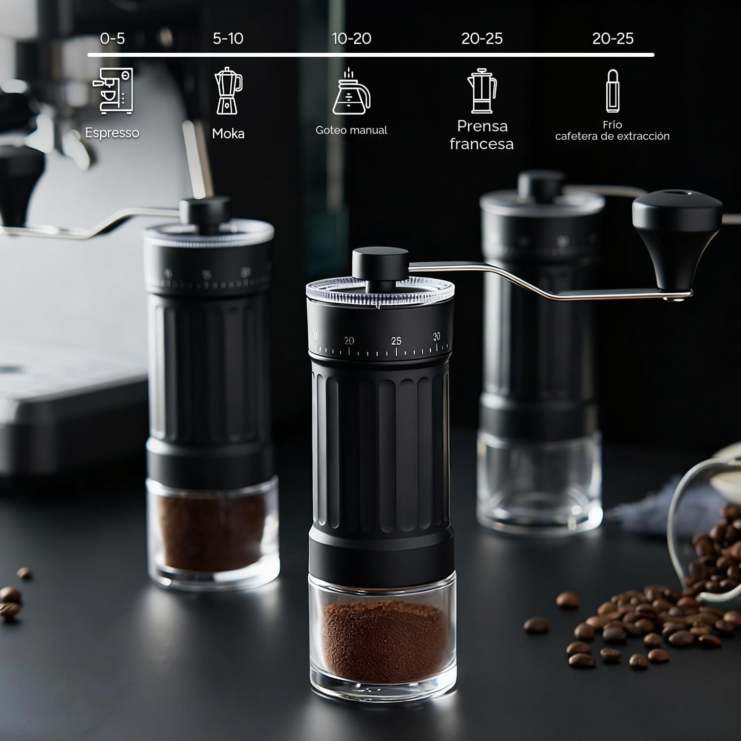 Molinillo de café manual, molinillo de café manual portátil con capacidad de 30g, 40 ajustes ajustables, muela cónica con mango ergonómico para Espresso, Pour Over y más