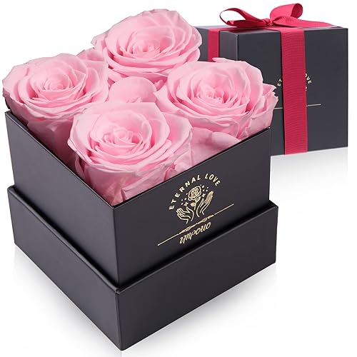 Miniatura 3 de Impouo Paquete de rosas preservadas púrpura+rosa + blanco, flores para entrega Prime - Rosas en una caja - Rosas reales que duran un año - Flores