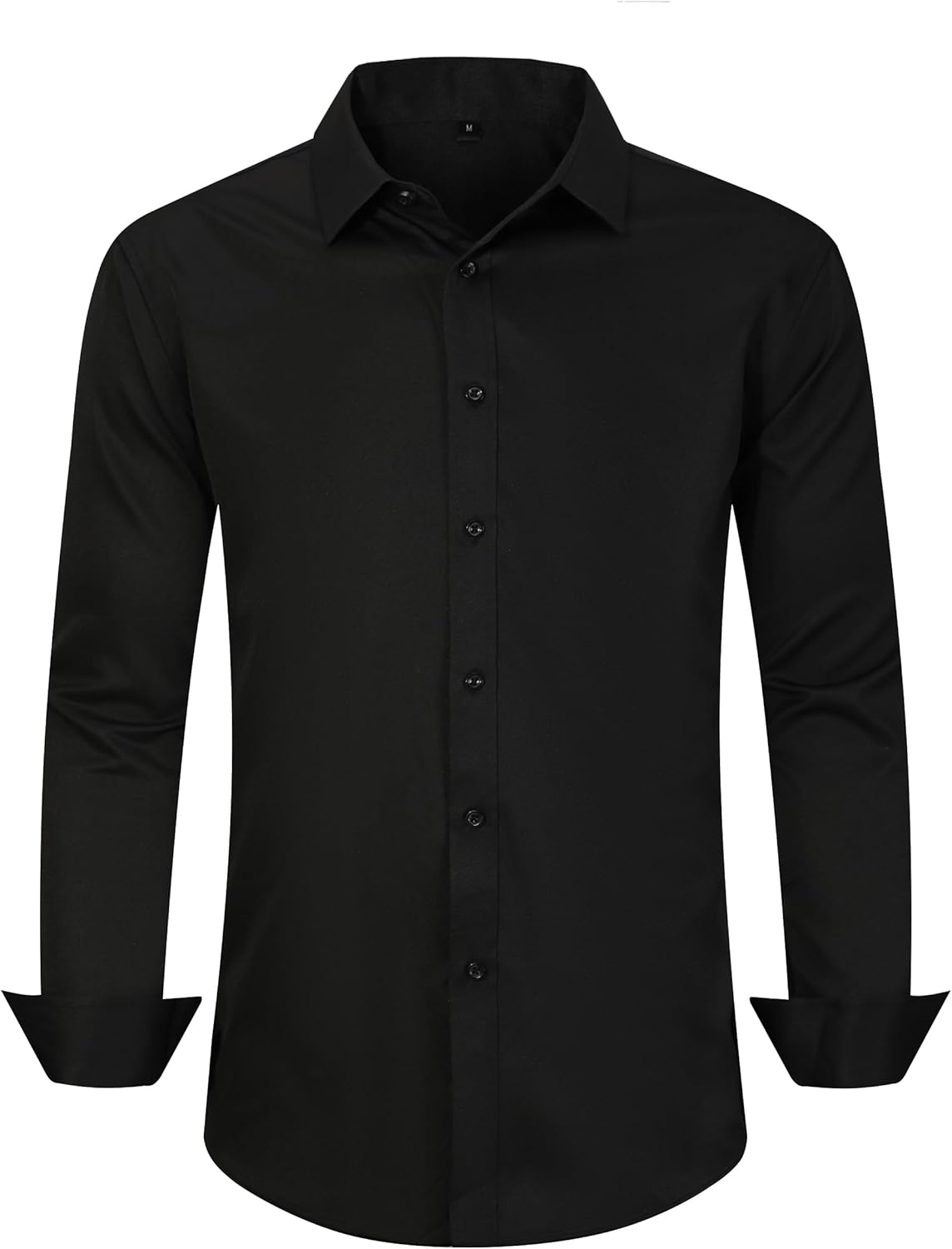Men's Dress Shirts for Business Casual - Long Sleeve Button Down Shirts (Black Button)