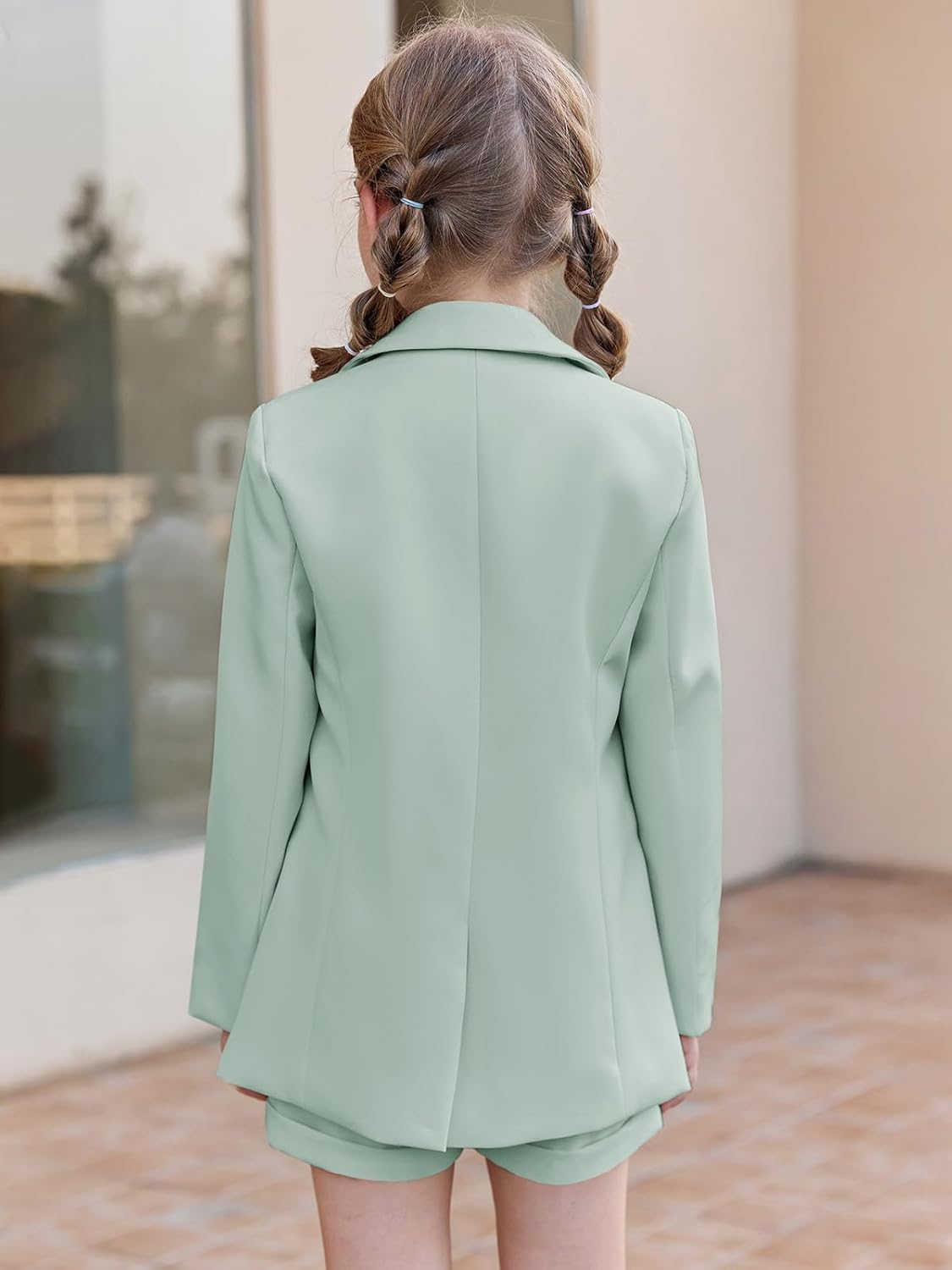 Batermoon Girls 2 Piece Outfits Button Front Long Sleeve Blazer and Short Pants Suit Sets 4-14 Years