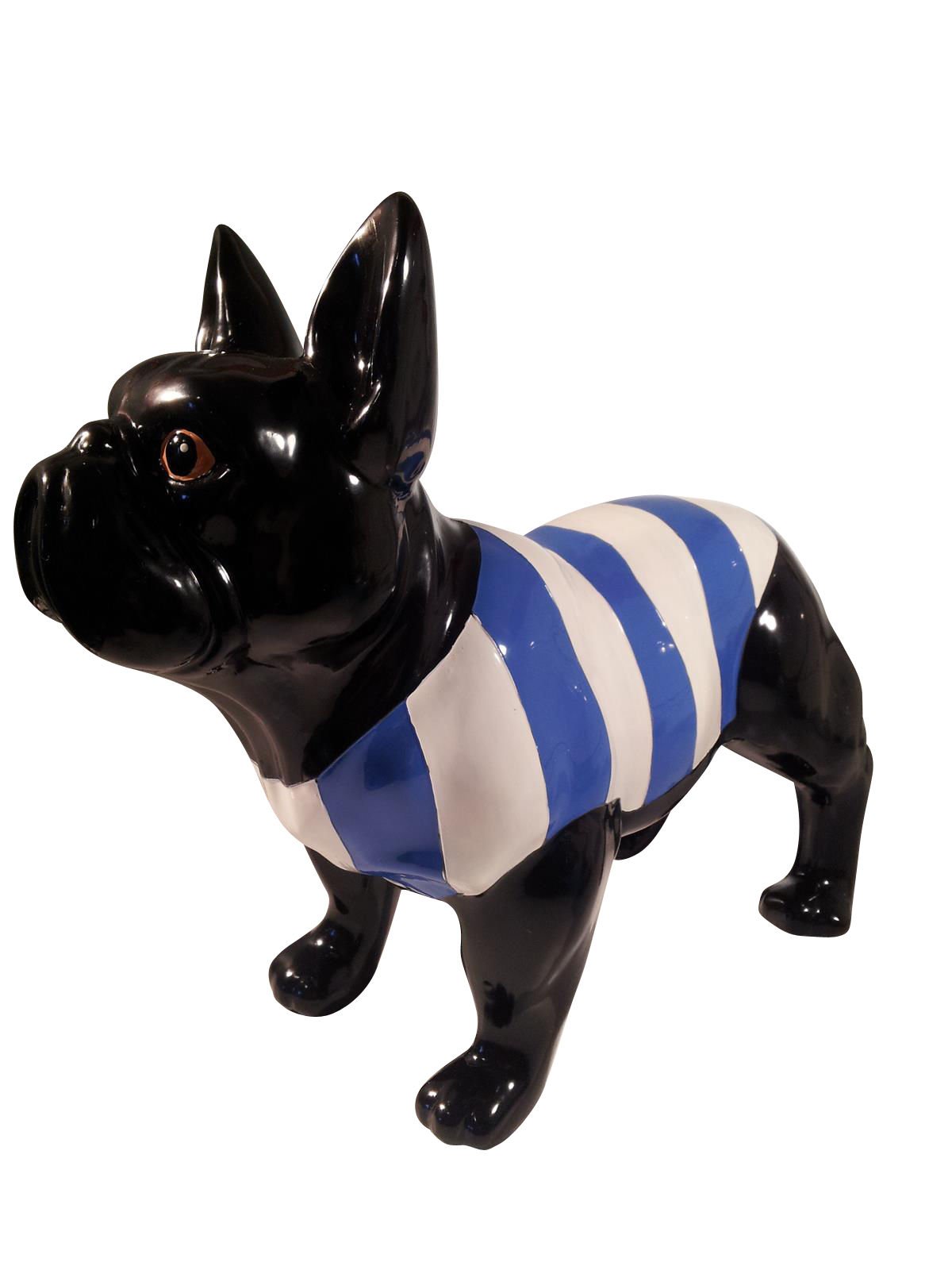 Statue of French Bulldog ceramic, standing, length 32 centimeters. Decoration Laure Terrier Model Matelot