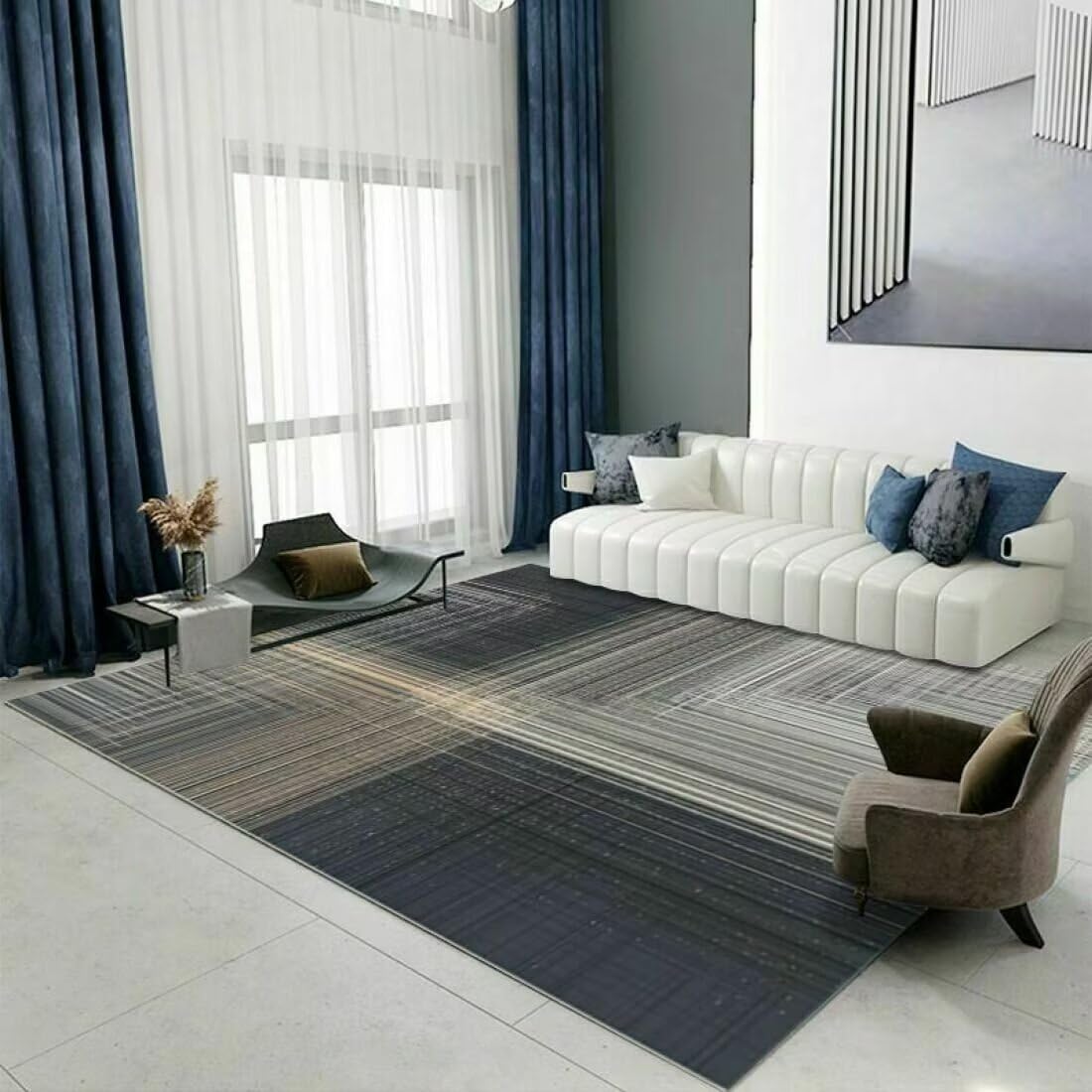 Tapis de salon moderne 70x200cm à rayures grises pour chambre et bureau