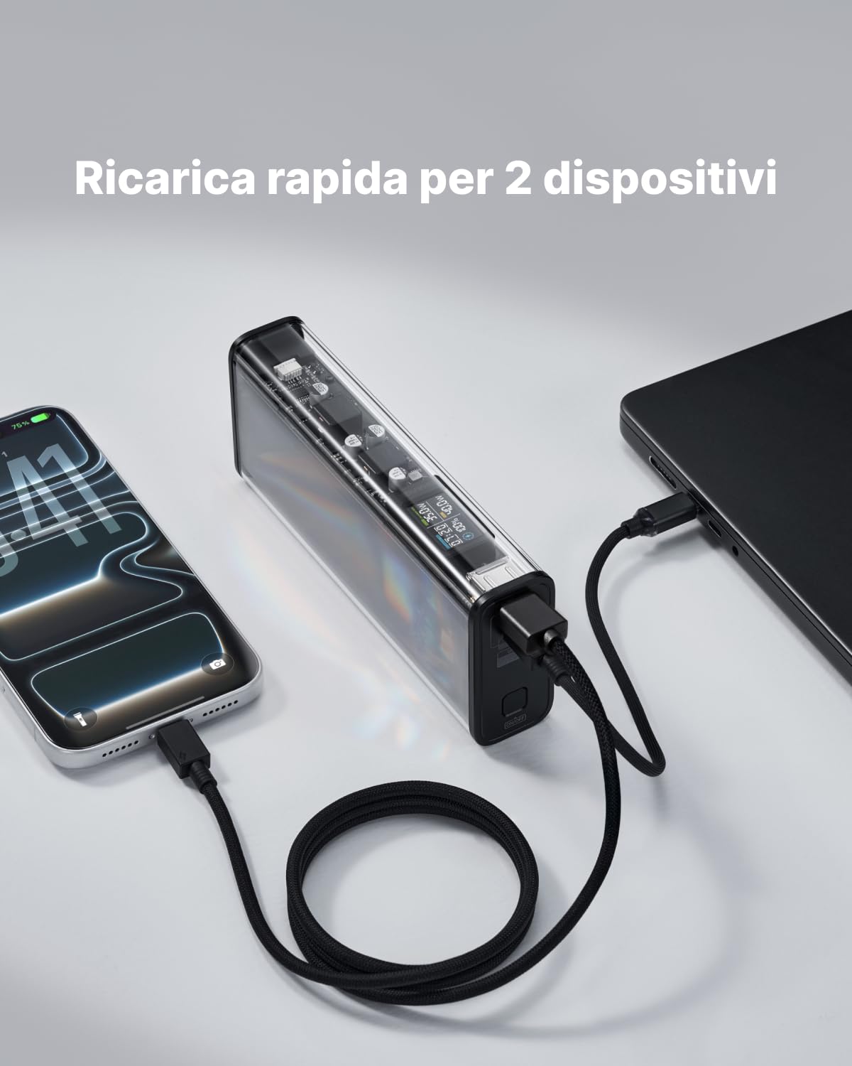 SHARGEEK 140W Power Bank, Caricabatterie Portatile 20000mAh, Smart Display | Trasparente, Porte USB-C e USB-A, Ricarica Rapida per Laptop, iPhone 17/16/15/14, MacBook, Steam Deck