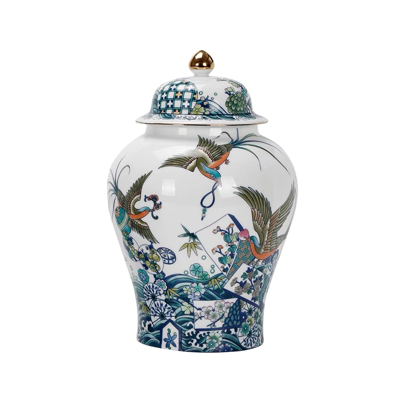MYMYYTMYMYYT 8 inches Phoenix Ginger Jar - blue white Ceramic Decorative with Lid flower vase， chinoiserie gift Enamel jars for Home/Kitchen/Dining/living room/shelf decor/Tea Storage