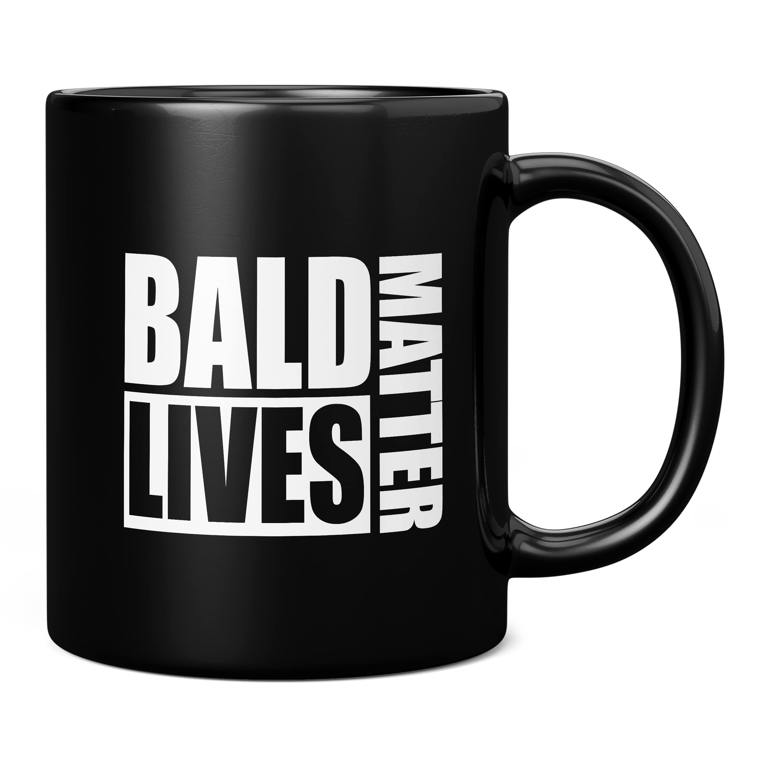 Mug Monster - Bald Lives Matter, Funny Novelty Mug, Joke Gift for Bald Men, Birthday or Fathers Day Present - Ceramic Coffee Cup, Extra Large and Giant Mug Available, 11oz Black Mug