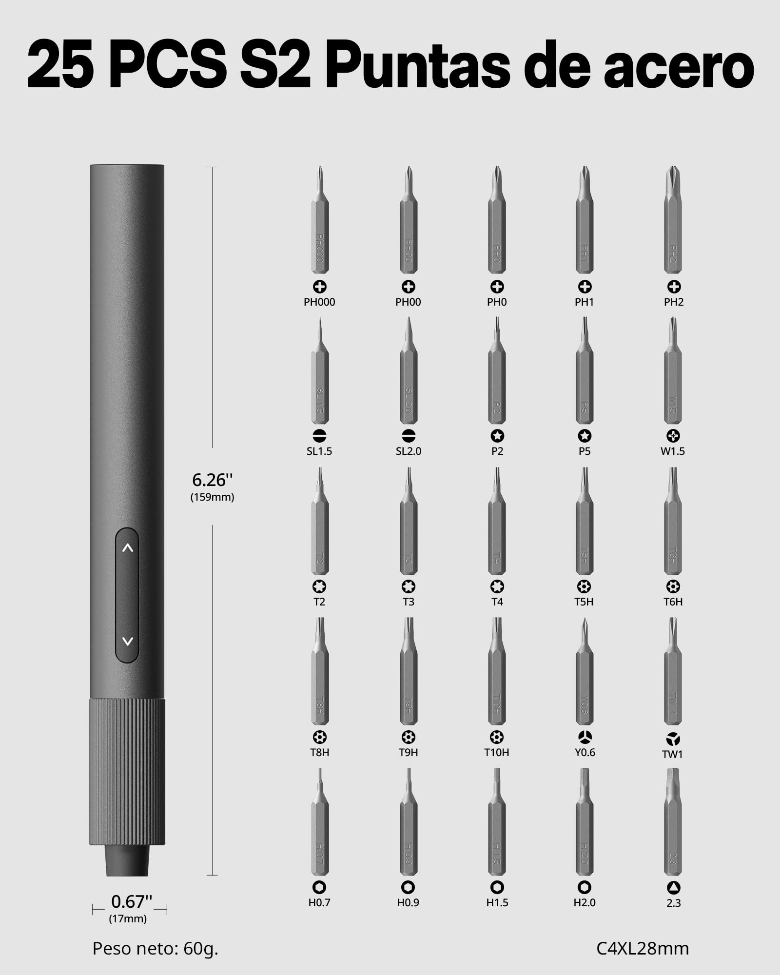 HOTO Destornillador Eléctrico Mini 25 en 1, Kit 3.7V Precisión, Recargable USB-C, Herramienta Magnética Compacta para Teléfono, Portátil, Cámara, Bricolaje y Reparación Electrónica