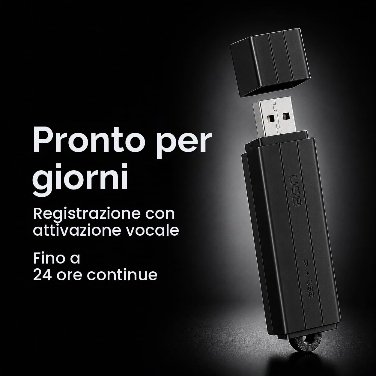 Registratore audio compatto con attivazione vocale – 288 ore di memoria, 24 ore di registrazione continua e 25 giorni in standby | Data e ora automatiche | Uso semplice