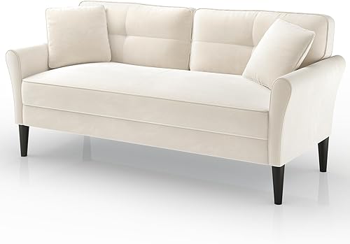 Miniatura 1 de Kidirect Sofás de dos plazas para sala de estar, sofá de terciopelo beige y blanco de montaje rápido, cómodos sofás para sala de estar, sofás