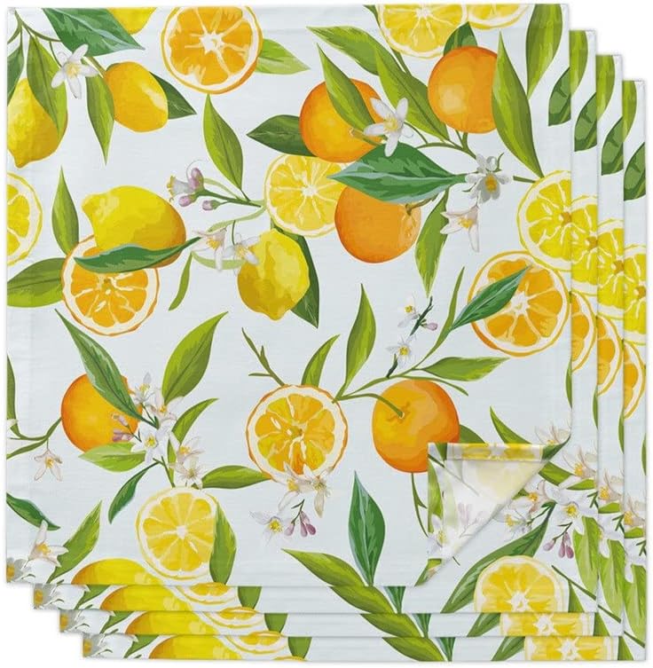Lemon Flower Leaf Fruit Table Napkin Cloth Set Wedding Party Handkerchief Restaurant Supplies Christmas Napkins(6pcs)