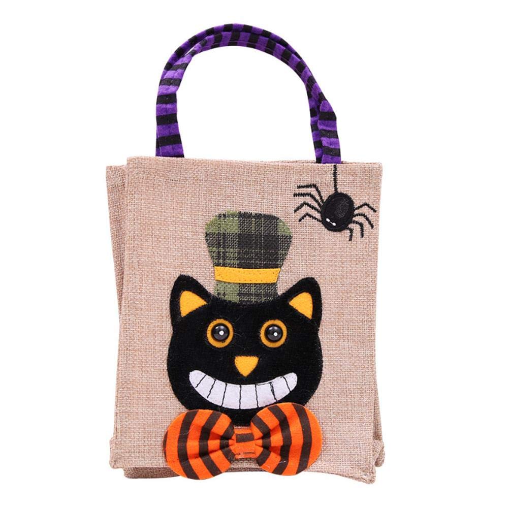 DUORUI Trick or Treat Portable Bag Candy Cookie Tote Bag for Kids Halloween Party Gift Cotton Linen Baking Food Dessert Package with Handle Cartoon Pattern