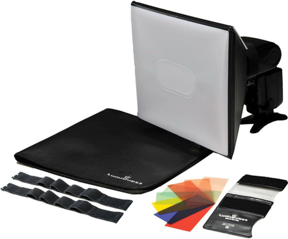 Lumiquest 9-Piece Colored Gel Strobist SoftBox Lighting Kit LQ-132 with UltraStrap Bundle - Features Light Modifier, Shadow Reducer and Light Diffuser - Includes FXtra Compact Flash Gel Flash Balancer