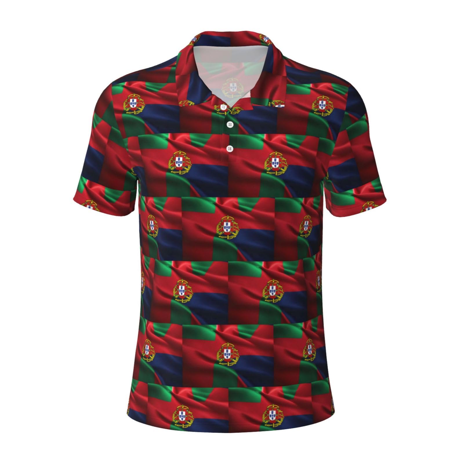 Jiuty Men's Black Portuguese Flag Polo Shirts Short Sleeve Golf Shirt For Weekend Getaways, Beach Trips