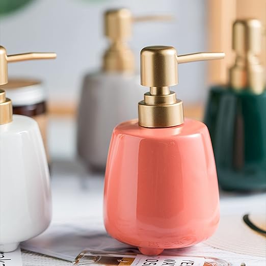 Amazon ソープディスペンサー かわいいユニークなアートデザインゴールドポンプヘッドヨーロッパのホテルバスセラミックソープディスペンサーローションジェル香水液体ポンプボトル トイレ Capacity 330ml Color Orange ソープ シャンプー用ディスペンサー
