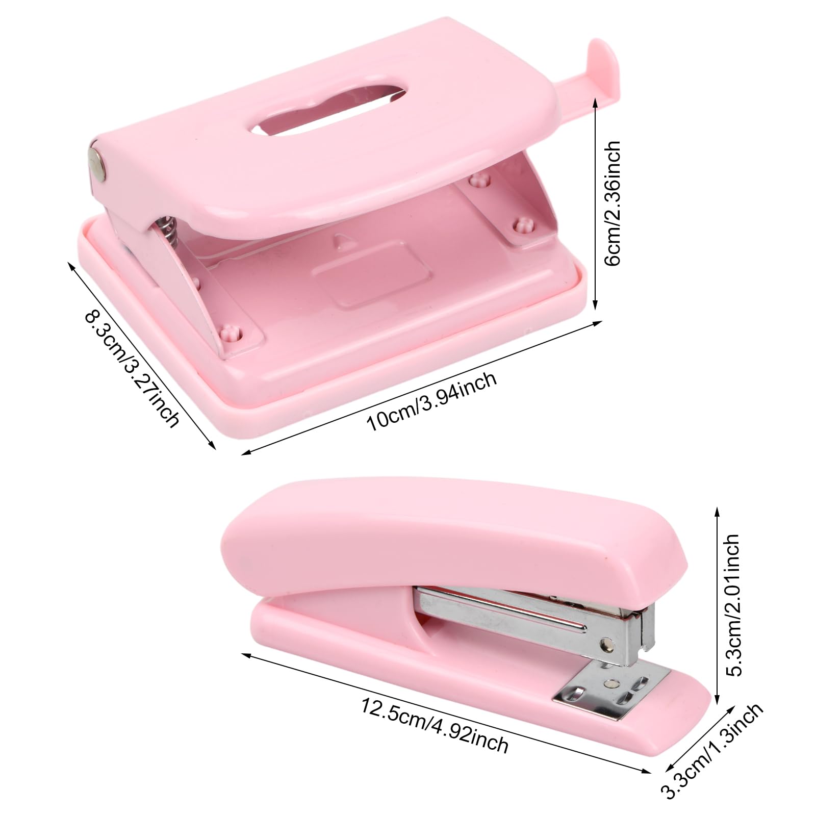 Cozlly Pink Hole Punch and Mini Stapler Set: Ergonomic Table Stapler for Office Study, Home - Image 2