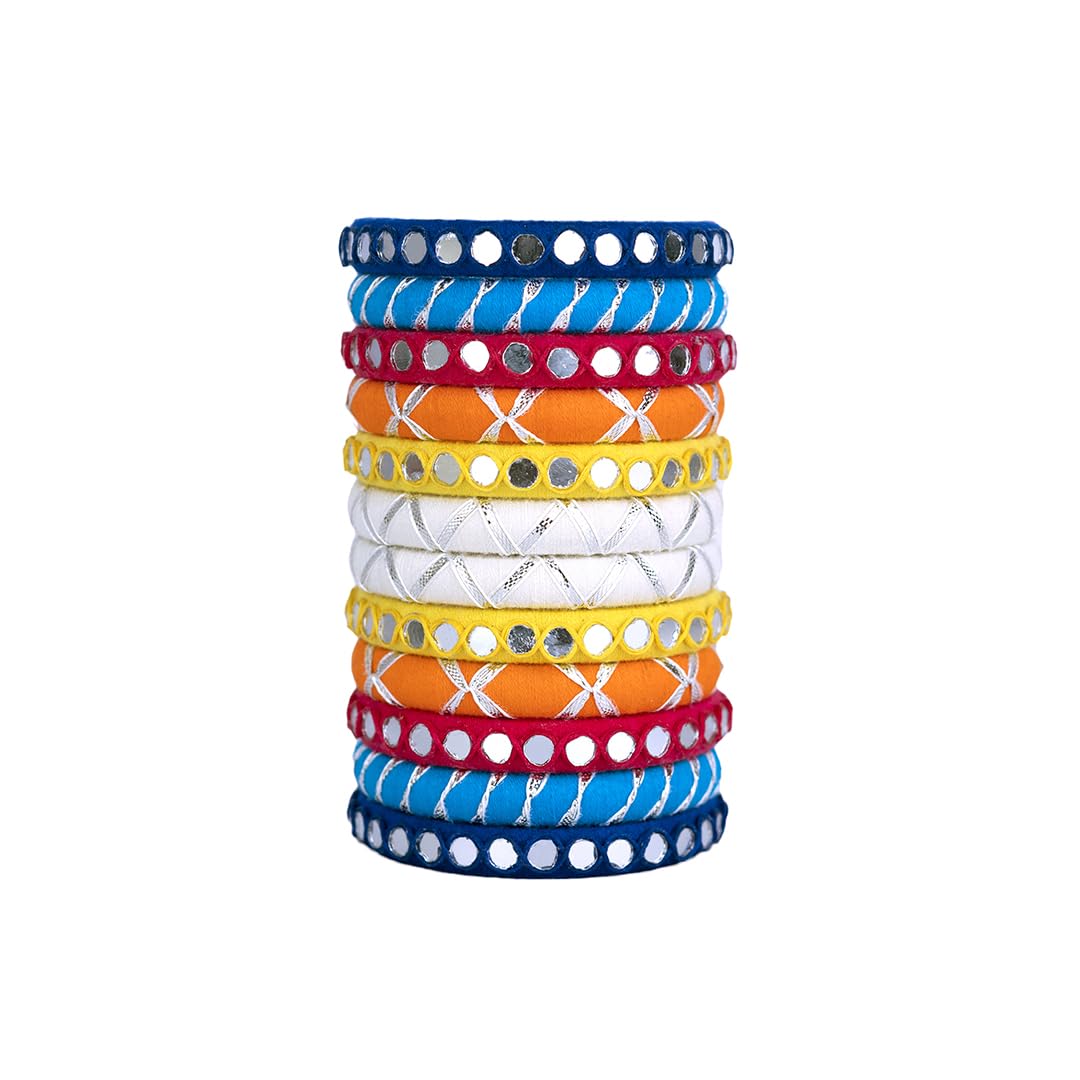 Taasha Craft Aadhya Combination of Mirror and Gotapatti Bangles, Handcrafted Cotton Thread Bangle Set Women & Girls Size 2.8 Set of (12 Bangles) (B0D9BW67LW) Amazon Price History, Amazon Price Tracker