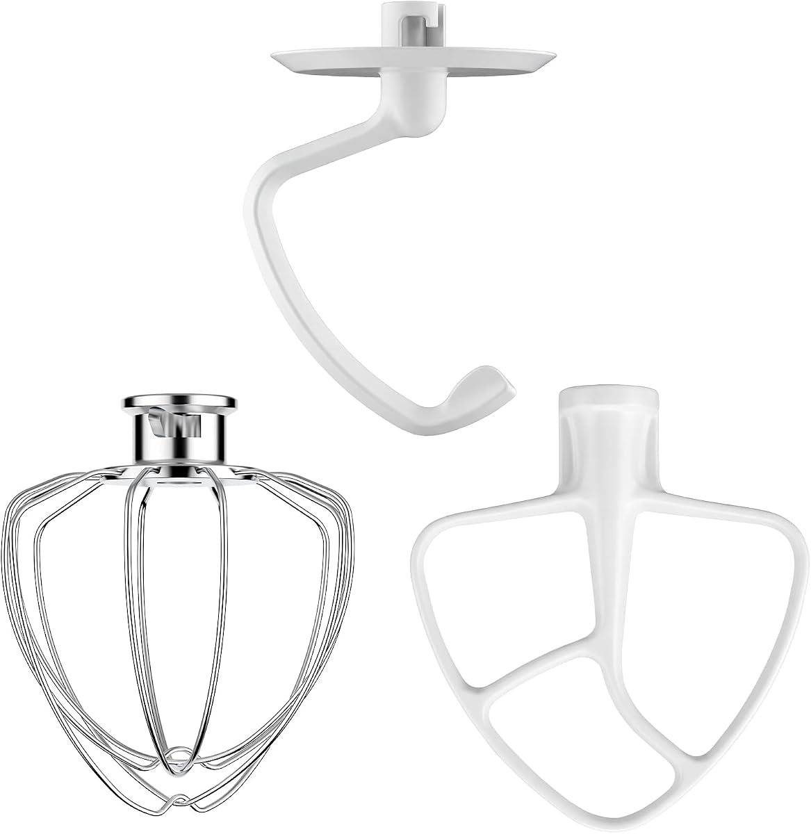 Mixer Attachments for KitchenAid 4.5-5 Qt Tilt-Head Stand Mixer | Dishwasher Safe Set with Wire Whip, Dough Hook and Flat Beater, Heavy Duty Replacement Accessories for Baking