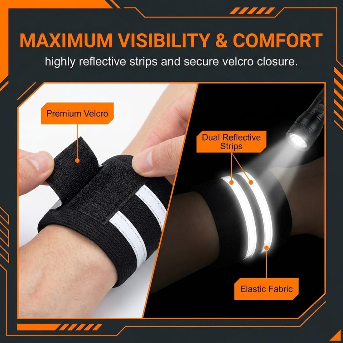 Fasce Riflettenti Elastiche 4 Pezzi Alta Visibilità 360° per Corsa Bici Sport Notturni