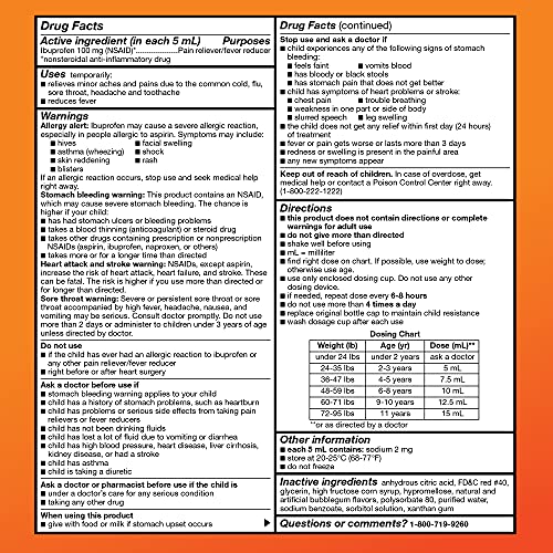Image of Amazon Basic Care Children's Ibuprofen Oral Suspension 100 mg per 5 mL, Pain Reliever and Fever Reducer (NSAID), Bubblegum, for Minor Aches and Pains, Headache Relief and More, 8 fl oz (Pack of 2)