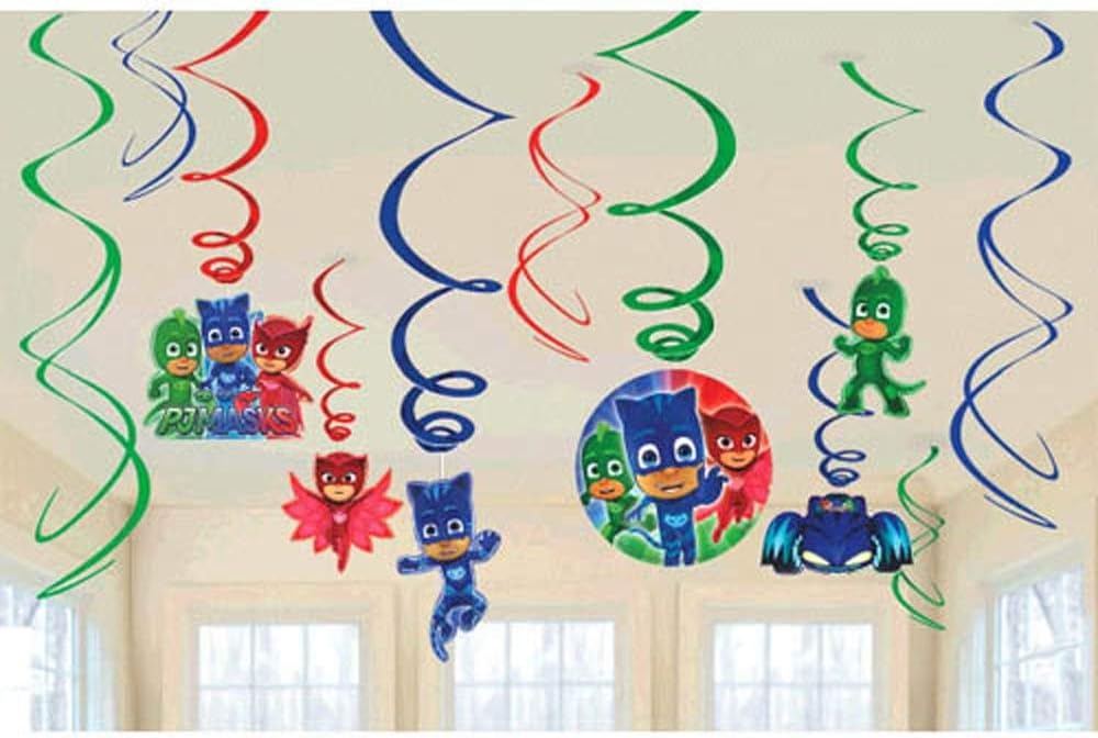 PJ Masks Hanging Swirl Decorations - Assorted Designs, 12 Pcs